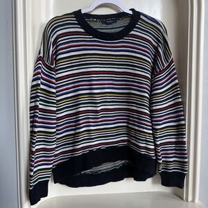 Forever 21 Black and Multi Color Knit Stripe Sweater Size S